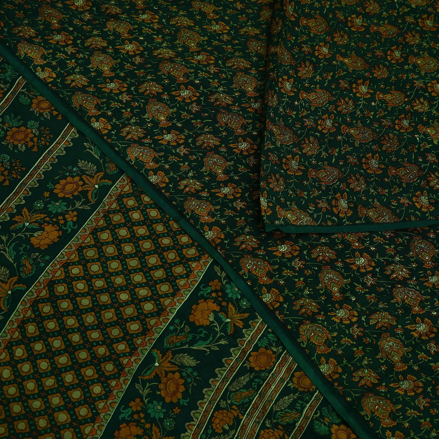 Indian Vintage Sari Green Pure Silk Printed Sarees Craft Fabric 6yd Sewing Dress Making Soft Floral Crafting quilting