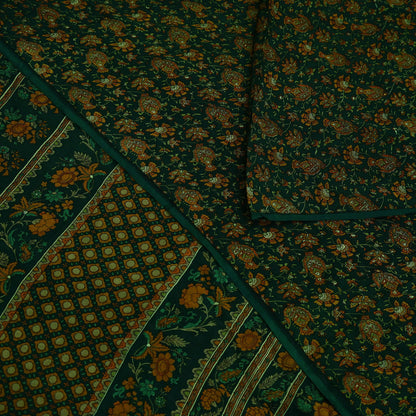 Indian Vintage Sari Green Pure Silk Printed Sarees Craft Fabric 6yd Sewing Dress Making Soft Floral Crafting quilting