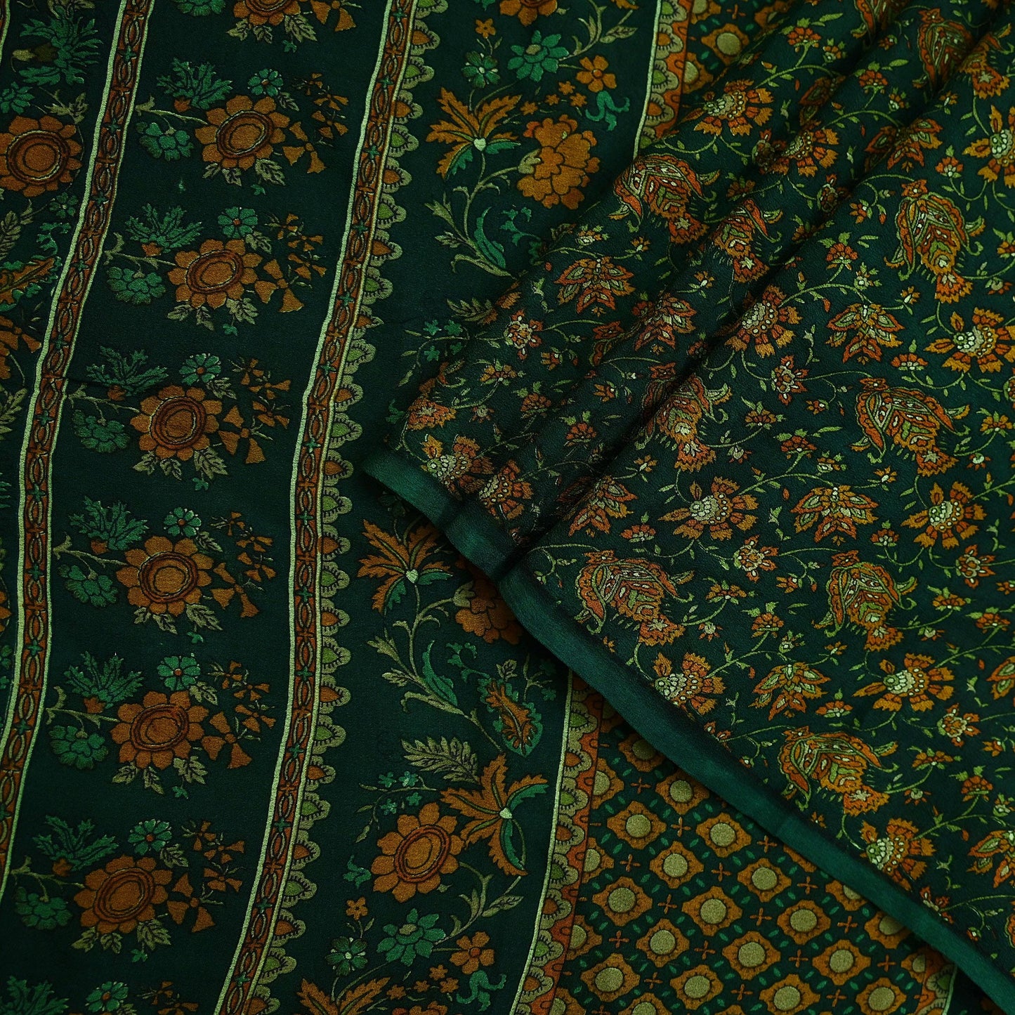 Indian Vintage Sari Green Pure Silk Printed Sarees Craft Fabric 6yd Sewing Dress Making Soft Floral Crafting quilting