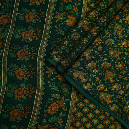 Indian Vintage Sari Green Pure Silk Printed Sarees Craft Fabric 6yd Sewing Dress Making Soft Floral Crafting quilting