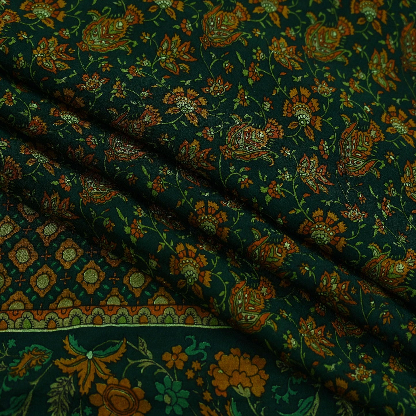Indian Vintage Sari Green Pure Silk Printed Sarees Craft Fabric 6yd Sewing Dress Making Soft Floral Crafting quilting