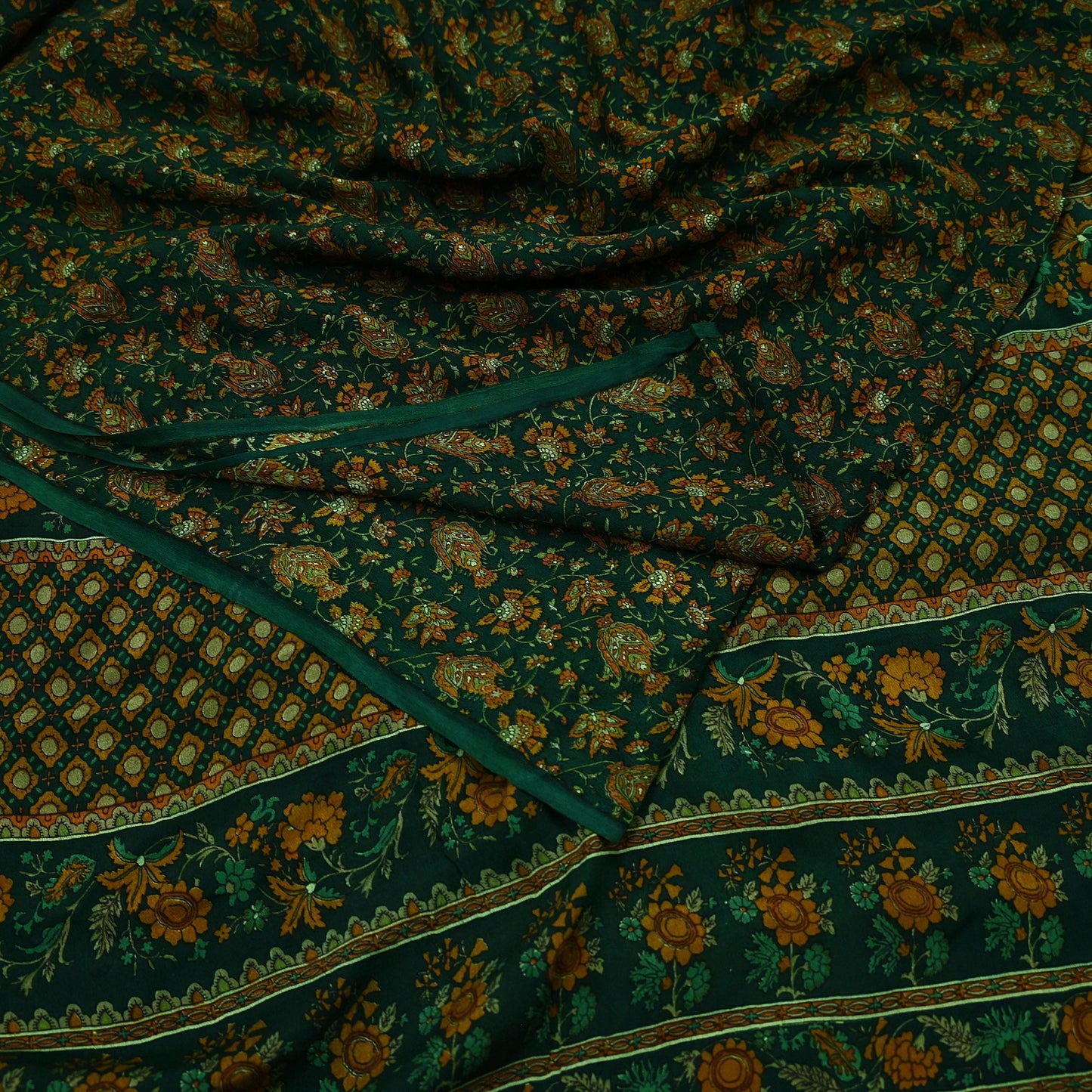 Indian Vintage Sari Green Pure Silk Printed Sarees Craft Fabric 6yd Sewing Dress Making Soft Floral Crafting quilting