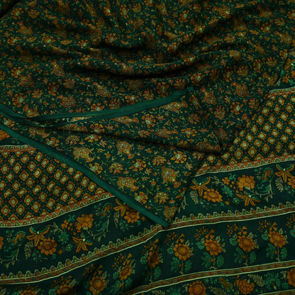 Indian Vintage Sari Green Pure Silk Printed Sarees Craft Fabric 6yd Sewing Dress Making Soft Floral Crafting quilting