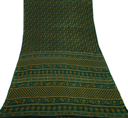 Indian Vintage Sari Green Pure Silk Printed Sarees Craft Fabric 6yd Sewing Dress Making Soft Floral Crafting quilting