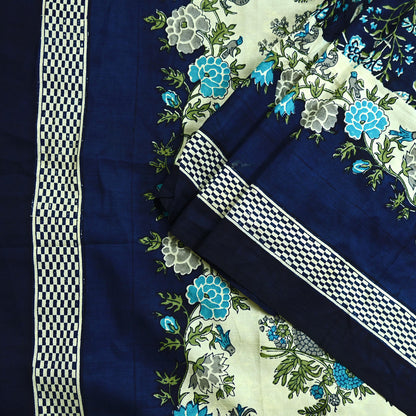 Indian Vintage Sari Blue Pure Silk Printed Sarees 5yd Sewing Craft Fabric Soft Dress Making Wrap Paisley Upcycle Quilting Crafting