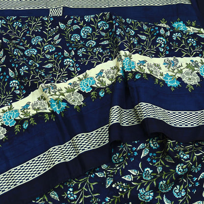 Indian Vintage Sari Blue Pure Silk Printed Sarees 5yd Sewing Craft Fabric Soft Dress Making Wrap Paisley Upcycle Quilting Crafting