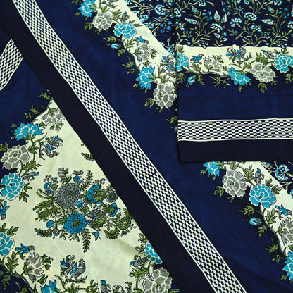 Indian Vintage Sari Blue Pure Silk Printed Sarees 5yd Sewing Craft Fabric Soft Dress Making Wrap Paisley Upcycle Quilting Crafting