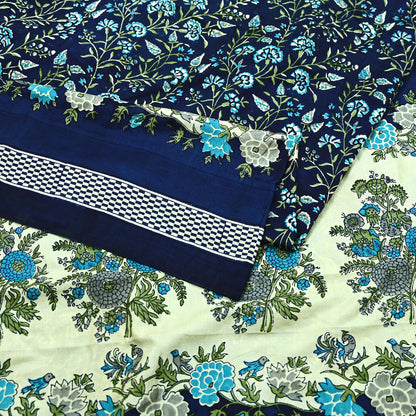 Indian Vintage Sari Blue Pure Silk Printed Sarees 5yd Sewing Craft Fabric Soft Dress Making Wrap Paisley Upcycle Quilting Crafting