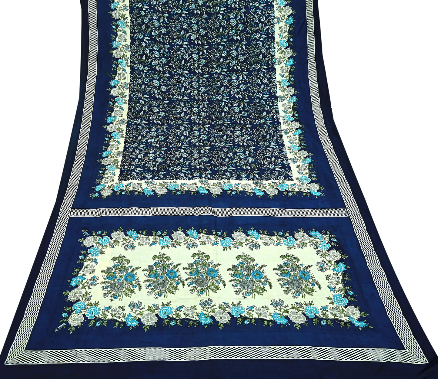 Indian Vintage Sari Blue Pure Silk Printed Sarees 5yd Sewing Craft Fabric Soft Dress Making Wrap Paisley Upcycle Quilting Crafting