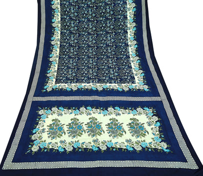 Indian Vintage Sari Blue Pure Silk Printed Sarees 5yd Sewing Craft Fabric Soft Dress Making Wrap Paisley Upcycle Quilting Crafting