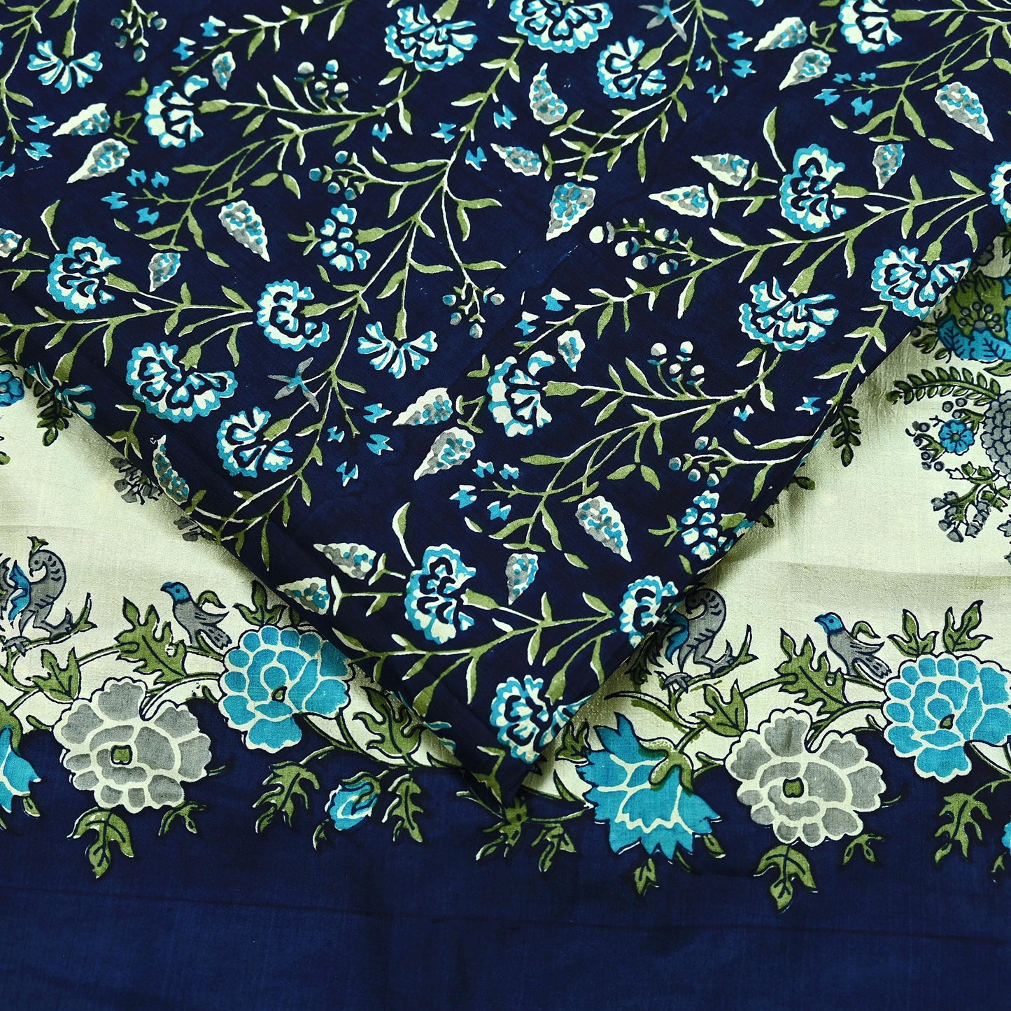 Indian Vintage Sari Blue Pure Silk Printed Sarees 5yd Sewing Craft Fabric Soft Dress Making Wrap Paisley Upcycle Quilting Crafting