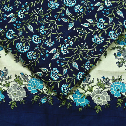 Indian Vintage Sari Blue Pure Silk Printed Sarees 5yd Sewing Craft Fabric Soft Dress Making Wrap Paisley Upcycle Quilting Crafting