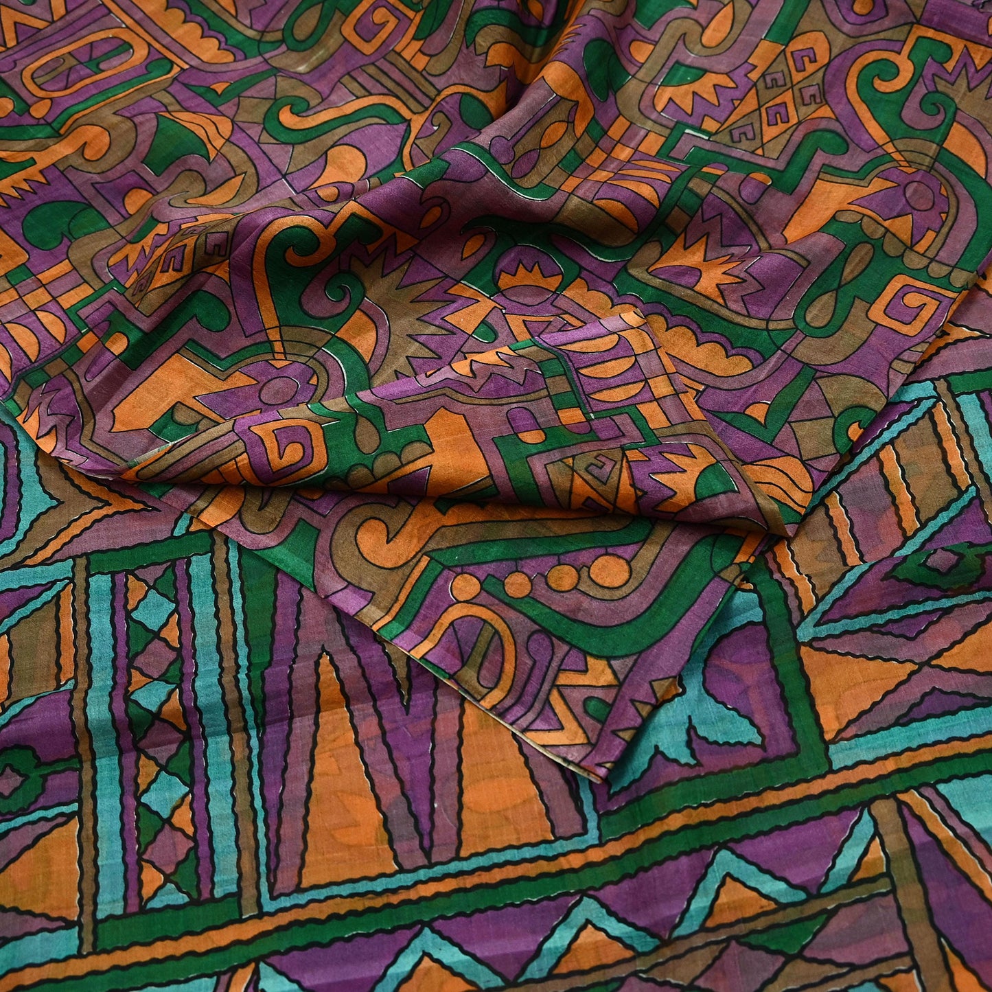 Indian Vintage Sari Purple Pure Silk Printed Sarees 6yd Sewing Craft Fabric Dress Making Soft Wrap Abstract Quilting Crafting Upcycle Used