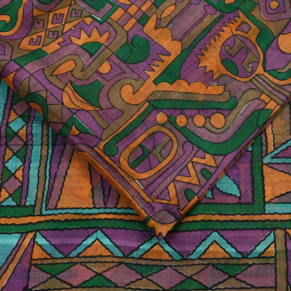 Indian Vintage Sari Purple Pure Silk Printed Sarees 6yd Sewing Craft Fabric Dress Making Soft Wrap Abstract Quilting Crafting Upcycle Used