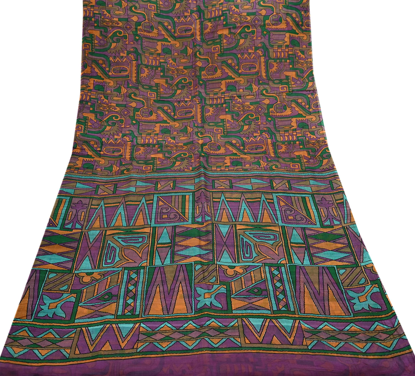 Indian Vintage Sari Purple Pure Silk Printed Sarees 6yd Sewing Craft Fabric Dress Making Soft Wrap Abstract Quilting Crafting Upcycle Used