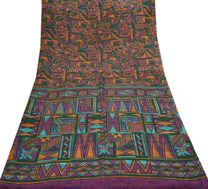 Indian Vintage Sari Purple Pure Silk Printed Sarees 6yd Sewing Craft Fabric Dress Making Soft Wrap Abstract Quilting Crafting Upcycle Used