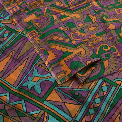 Indian Vintage Sari Purple Pure Silk Printed Sarees 6yd Sewing Craft Fabric Dress Making Soft Wrap Abstract Quilting Crafting Upcycle Used