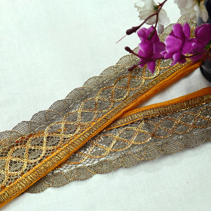 Indian Vintage Sari Border Hand Embroidered 1yd Craft Trim Lace Sewing Net/Mess Ribbon Recycled Sari Border Zari