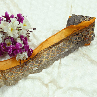 Indian Vintage Sari Border Hand Embroidered 1yd Craft Trim Lace Sewing Net/Mess Ribbon Recycled Sari Border Zari