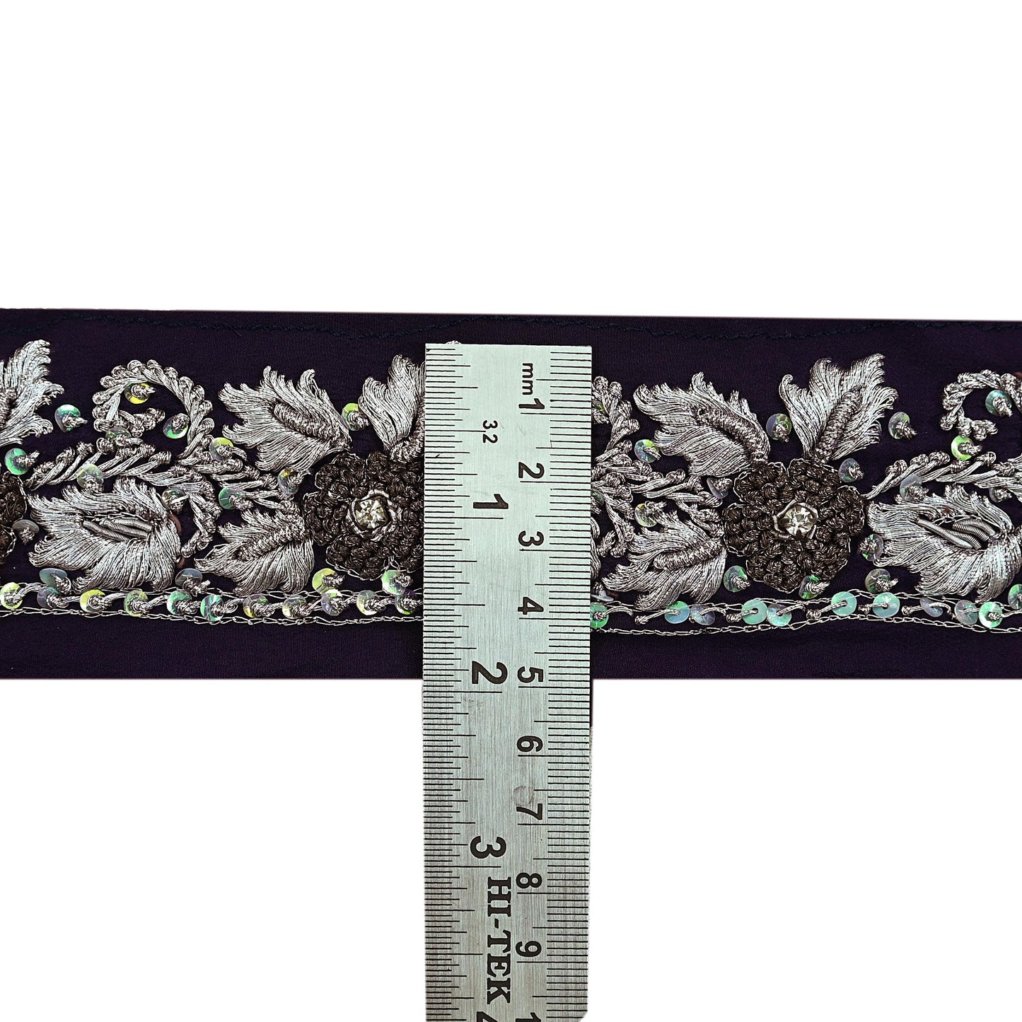 Indian Vintage Purple Sari Border Hand Embroidered 1ydCraft Trim Lace Sewing Sari Ribbon Pure Crepe silk  Zardozi/Dabka Zari