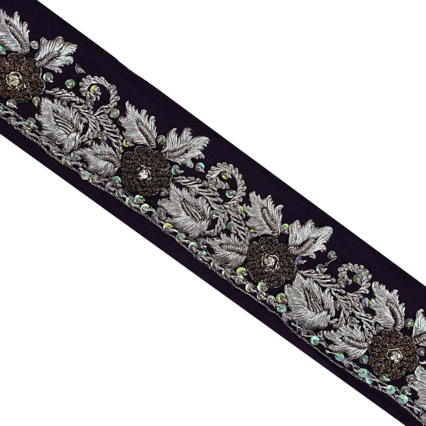 Indian Vintage Purple Sari Border Hand Embroidered 1ydCraft Trim Lace Sewing Sari Ribbon Pure Crepe silk  Zardozi/Dabka Zari