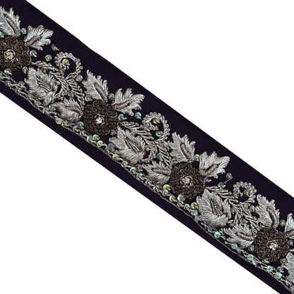 Indian Vintage Purple Sari Border Hand Embroidered 1ydCraft Trim Lace Sewing Sari Ribbon Pure Crepe silk  Zardozi/Dabka Zari