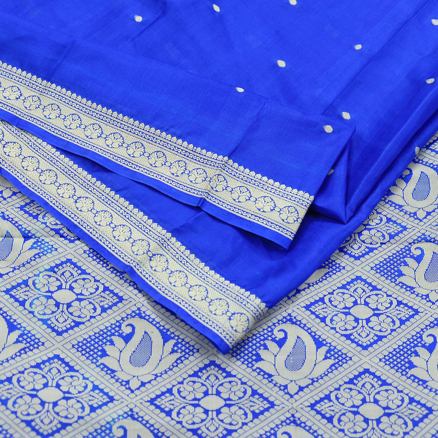 Indian Vintage Sari Royal Blue 100% Pure Silk Hand Woven Baluchari Sarees Craft Fabric 5yd Sewing Dress Designing Crafting Quilting Upcycle