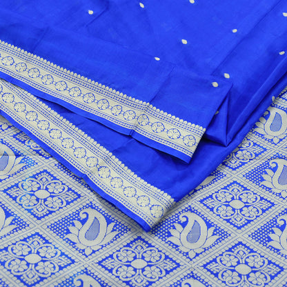 Indian Vintage Sari Royal Blue 100% Pure Silk Hand Woven Baluchari Sarees Craft Fabric 5yd Sewing Dress Designing Crafting Quilting Upcycle