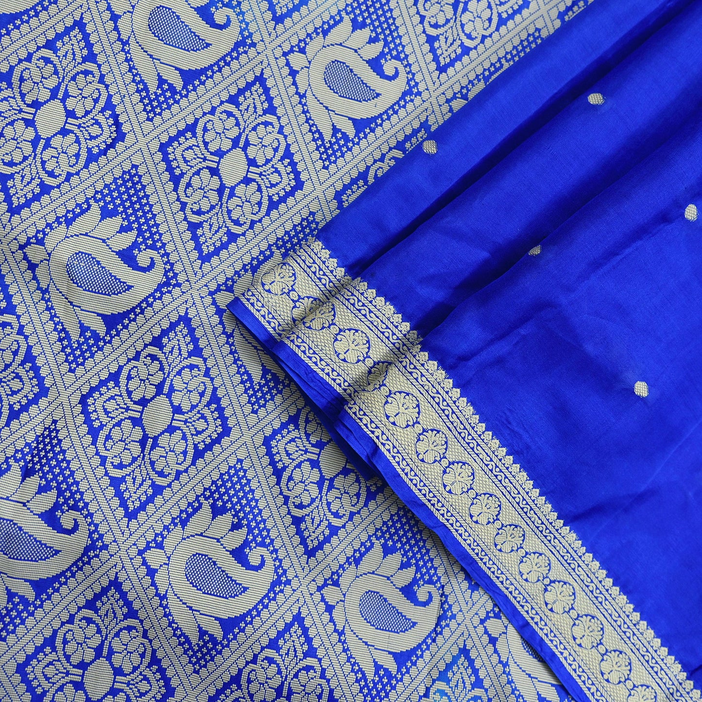 Indian Vintage Sari Royal Blue 100% Pure Silk Hand Woven Baluchari Sarees Craft Fabric 5yd Sewing Dress Designing Crafting Quilting Upcycle