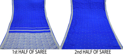 Indian Vintage Sari Royal Blue 100% Pure Silk Hand Woven Baluchari Sarees Craft Fabric 5yd Sewing Dress Designing Crafting Quilting Upcycle