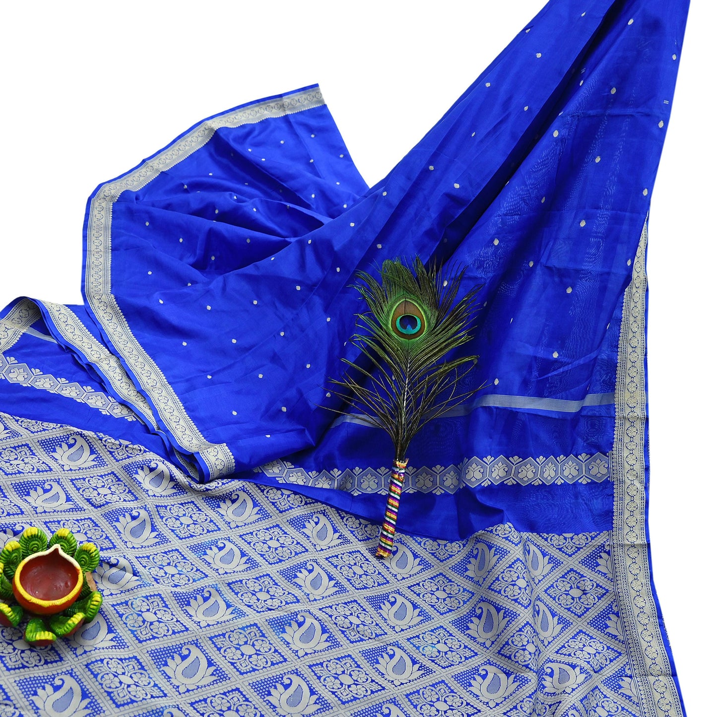Indian Vintage Sari Royal Blue 100% Pure Silk Hand Woven Baluchari Sarees Craft Fabric 5yd Sewing Dress Designing Crafting Quilting Upcycle