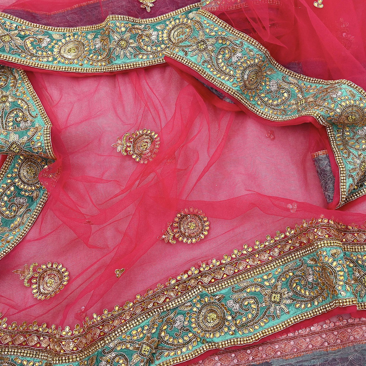 Indian Vintage Heavy Bridal Dupatta Pink Net Mesh Long Stole Hand Embroidered Scarves Silver Zardozi Dabka Zari Sequins Wedding Dupatta