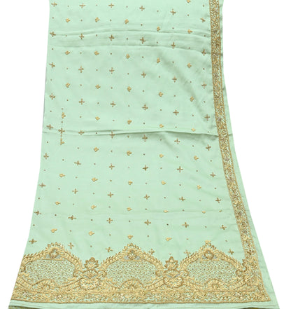 Indian Vintage Heavy Wedding Green Dupatta Pure Satin Silk Long Stole Hand Embroidered Scarves Golden Zardozi Stole