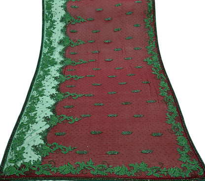 Indian Vintage Heavy Bridal Maroon Dupatta Pure Georgette Silk Long Stole Hand Embroidered Scarf Wedding Hijab veil Boho