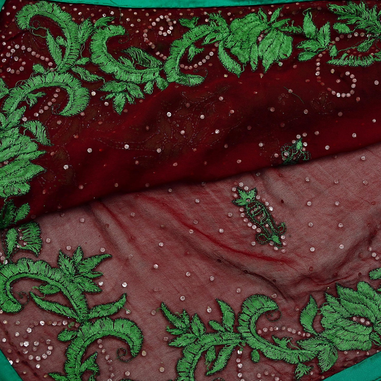 Indian Vintage Heavy Bridal Maroon Dupatta Pure Georgette Silk Long Stole Hand Embroidered Scarf Wedding Hijab veil Boho