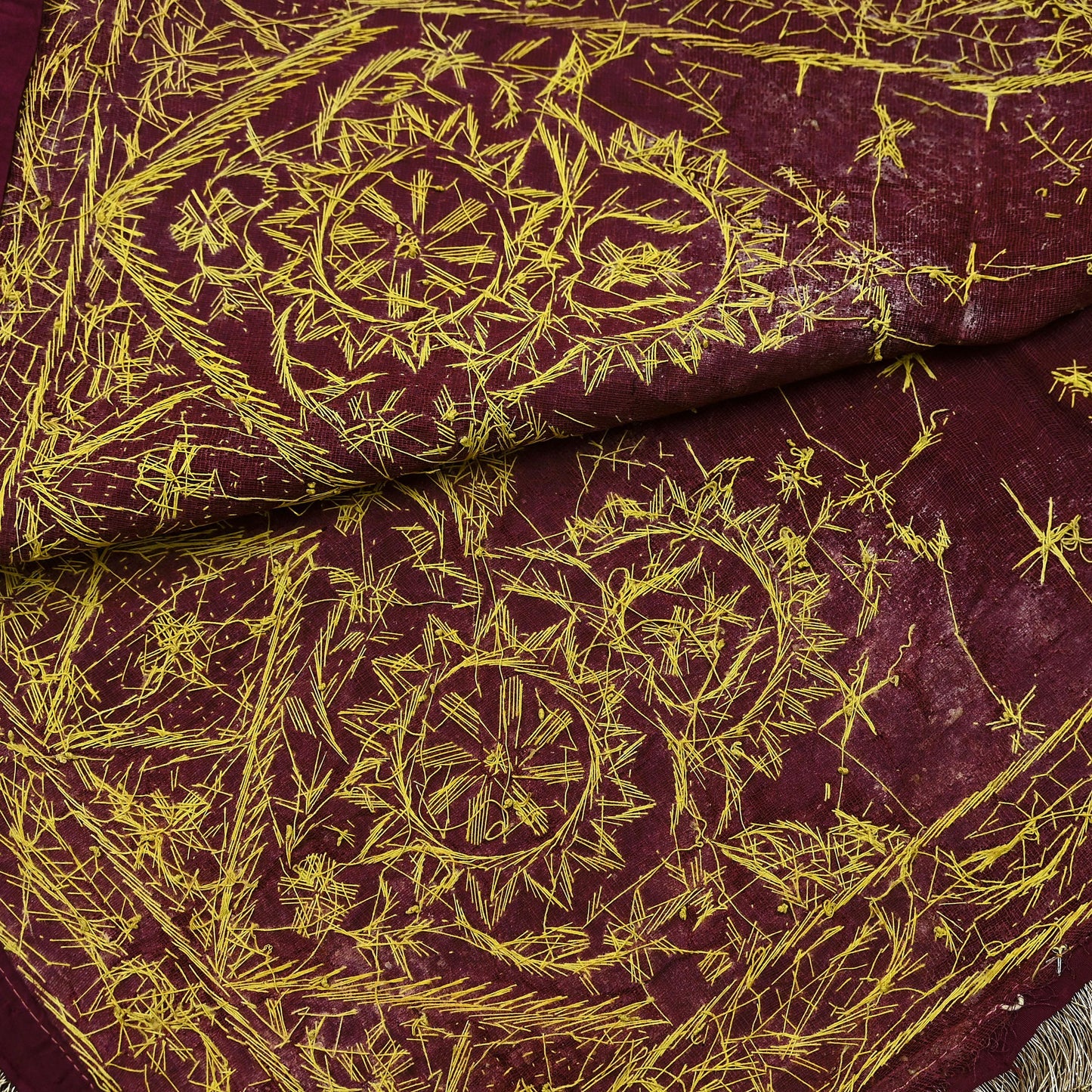 Indian Vintage Heavy Wedding Wine Dupatta Pure Satin Silk Long Stole Hand Embroidered Scarves Golden Zardozi Stole Fringes Bridal veil