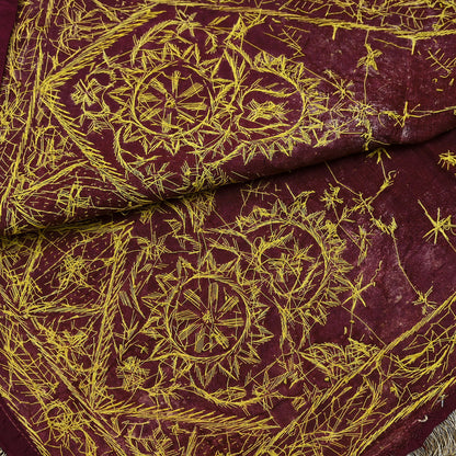 Indian Vintage Heavy Wedding Wine Dupatta Pure Satin Silk Long Stole Hand Embroidered Scarves Golden Zardozi Stole Fringes Bridal veil