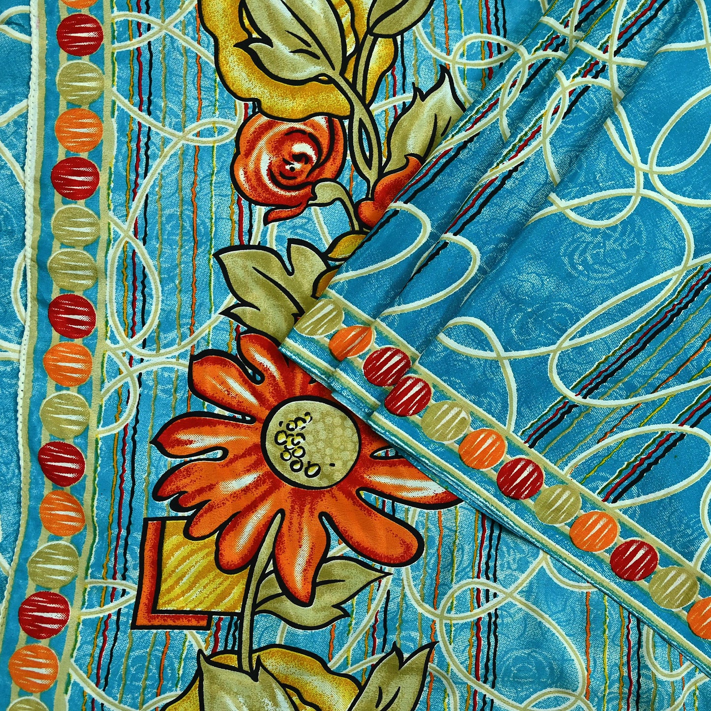 Indian Vintage Blue Saree Moss Crepe Printed Sari 5yd Sewing Floral Soft Craft Fabric Dressmaking For Crafting Quilting Upcycle Boho
