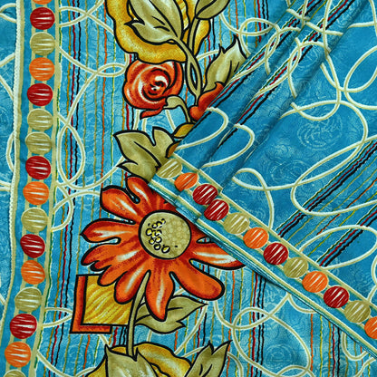 Indian Vintage Blue Saree Moss Crepe Printed Sari 5yd Sewing Floral Soft Craft Fabric Dressmaking For Crafting Quilting Upcycle Boho