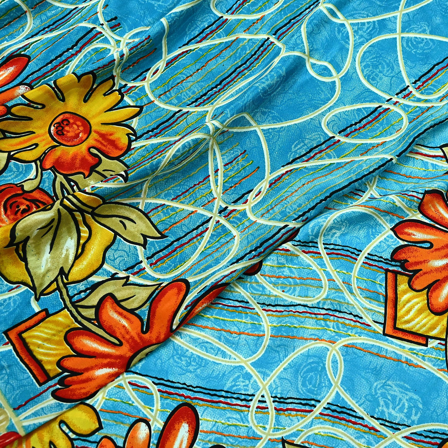 Indian Vintage Blue Saree Moss Crepe Printed Sari 5yd Sewing Floral Soft Craft Fabric Dressmaking For Crafting Quilting Upcycle Boho