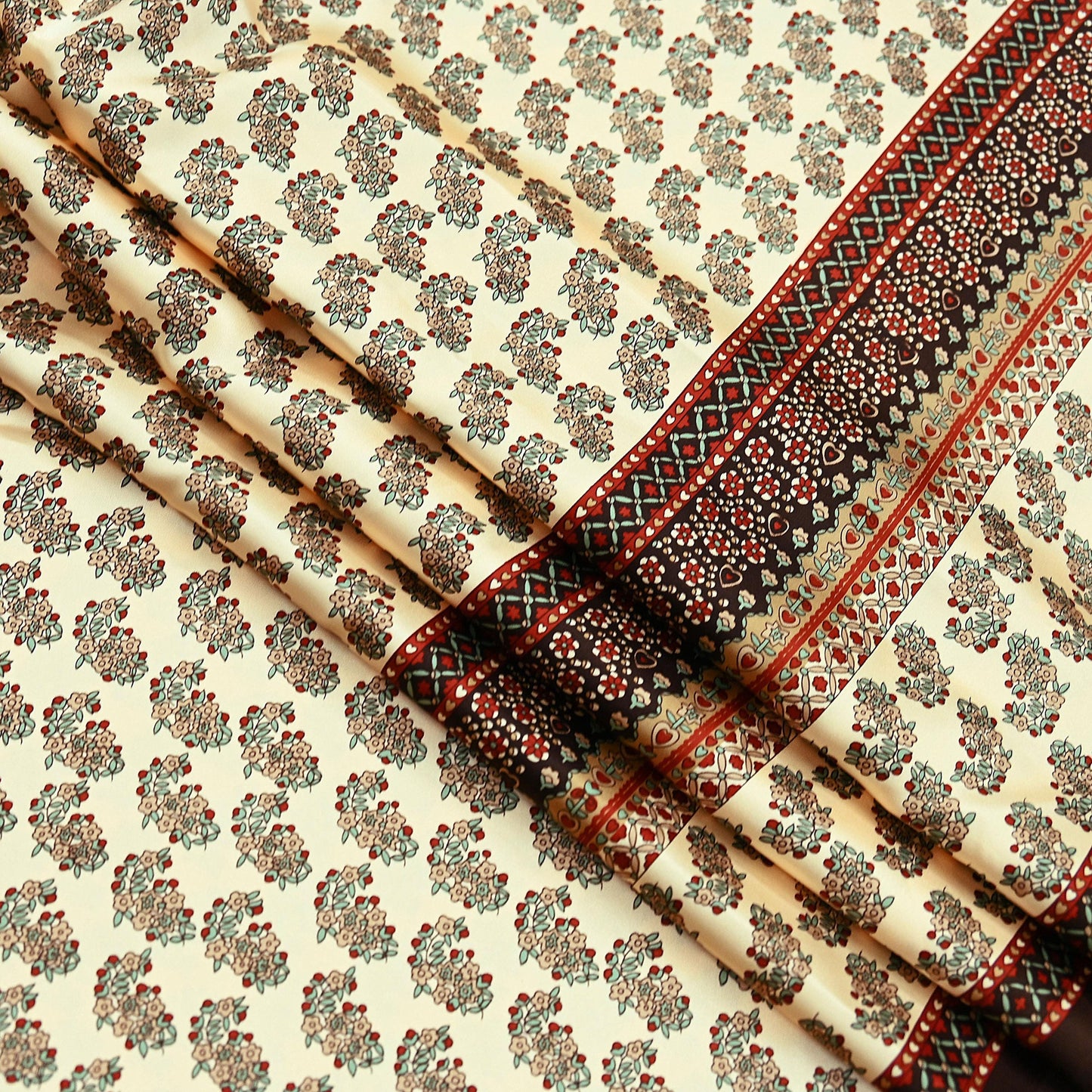 Indian Vintage Saree Beige Satin Printed Sari 5yd Sewing Floral Soft Craft Fabric Dressmaking For Crafting Quilting Upcycle