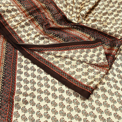 Indian Vintage Saree Beige Satin Printed Sari 5yd Sewing Floral Soft Craft Fabric Dressmaking For Crafting Quilting Upcycle