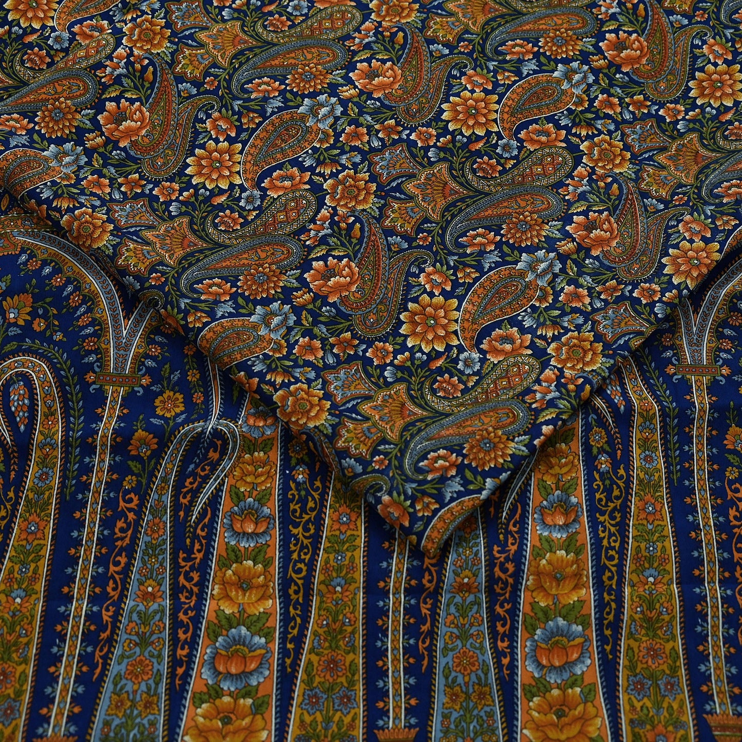 Indian Vintage Blue Saree Pure Crepe Silk Printed Sari Craft Fabric 5yd Sewing Paisley Soft Craft Fabric Wrap Dress making Quilting Upcycle