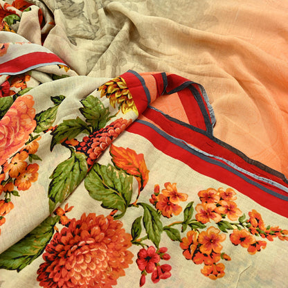 Women Vintage Sari Beige Pure Georgette Silk Digital Printed Saree Craft Fabric Sewing 5Yd Dress Making Geometric Crafting Quilting