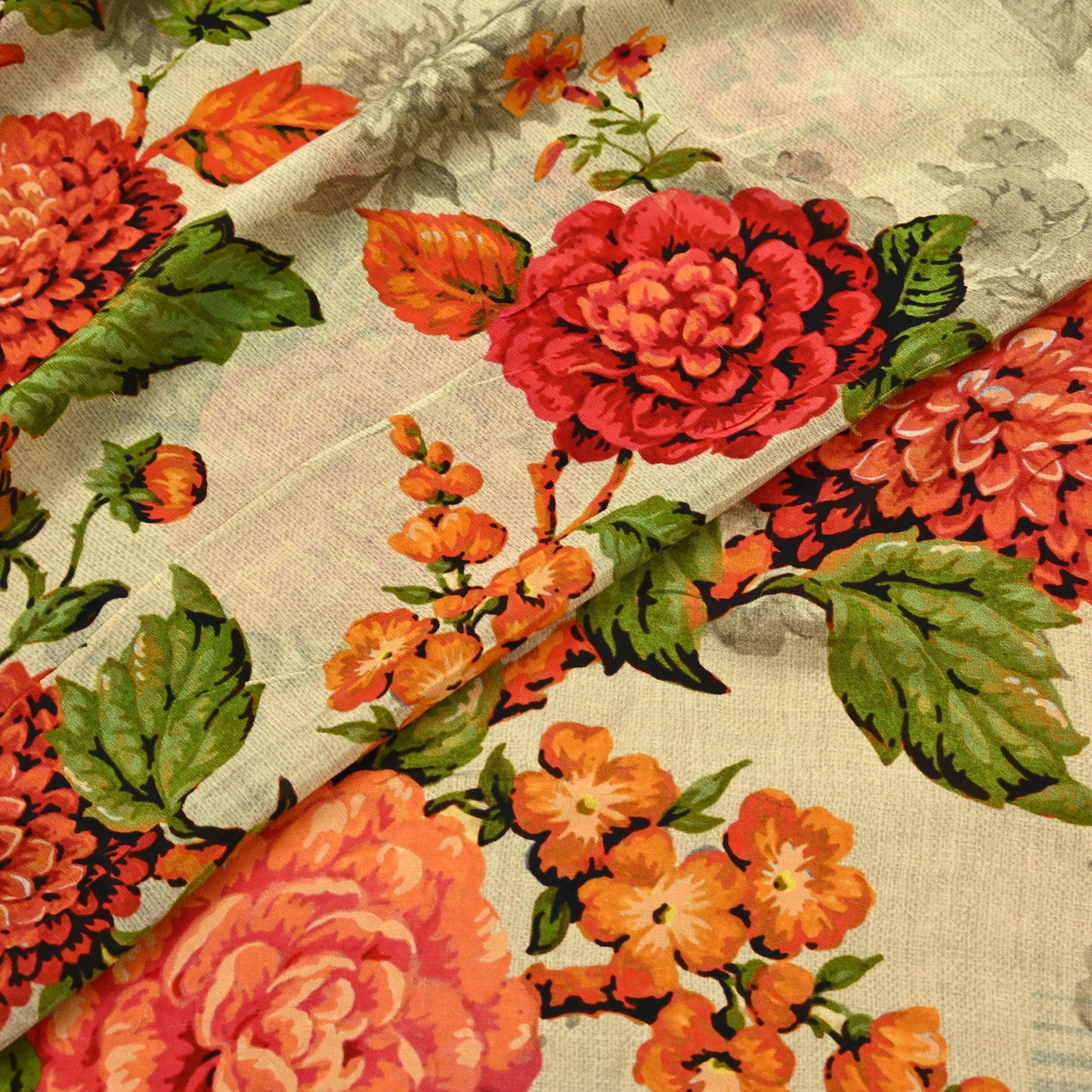 Women Vintage Sari Beige Pure Georgette Silk Digital Printed Saree Craft Fabric Sewing 5Yd Dress Making Geometric Crafting Quilting