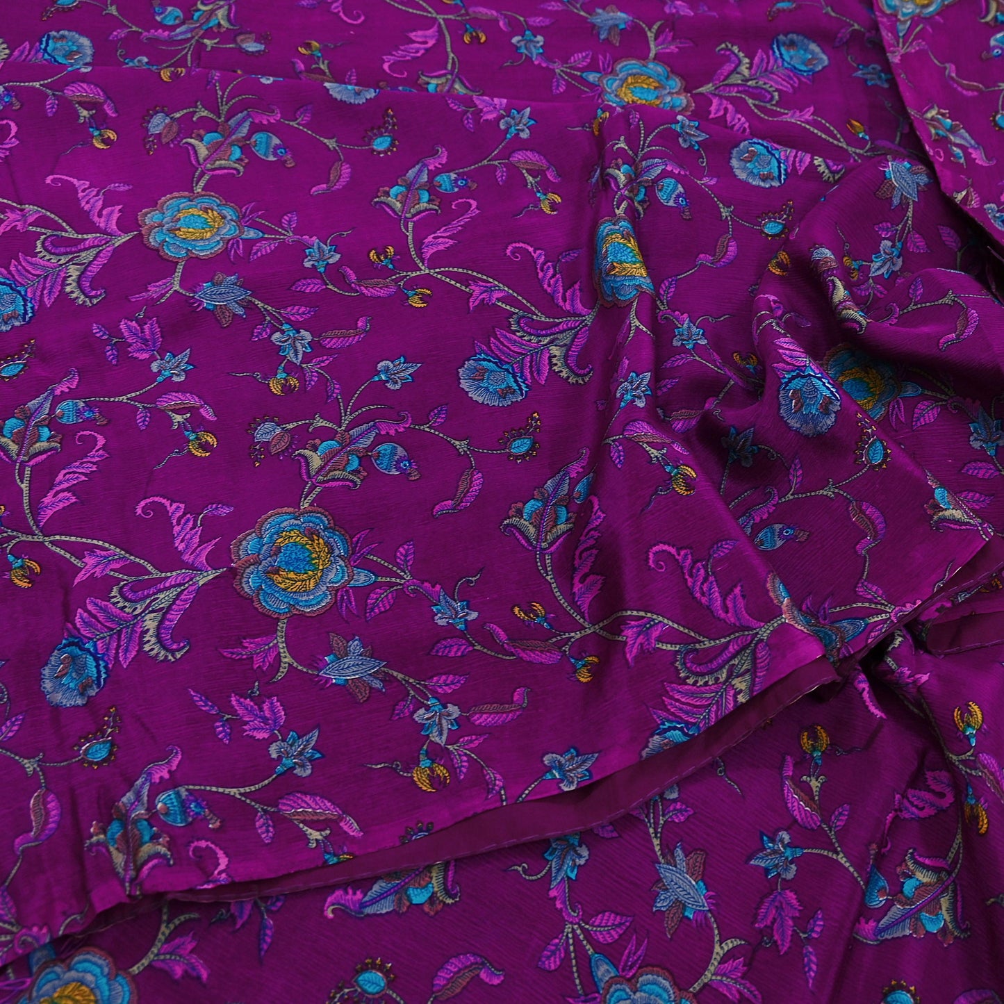 Indian Vintage Sari Purple 100% Pure Silk Printed Sarees 6yd Sewing Craft Fabric Dress Making Soft Wrap Floral Crafting Quilting Upcycle