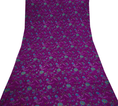 Indian Vintage Sari Purple 100% Pure Silk Printed Sarees 6yd Sewing Craft Fabric Dress Making Soft Wrap Floral Crafting Quilting Upcycle