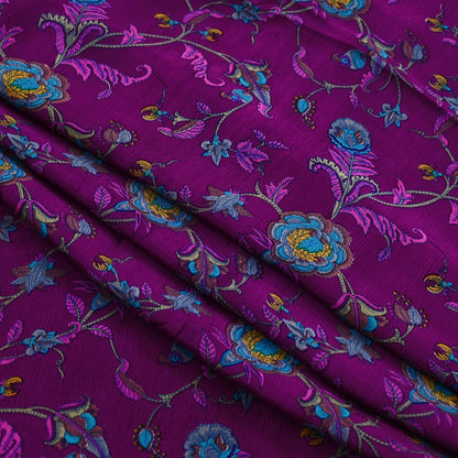 Indian Vintage Sari Purple 100% Pure Silk Printed Sarees 6yd Sewing Craft Fabric Dress Making Soft Wrap Floral Crafting Quilting Upcycle