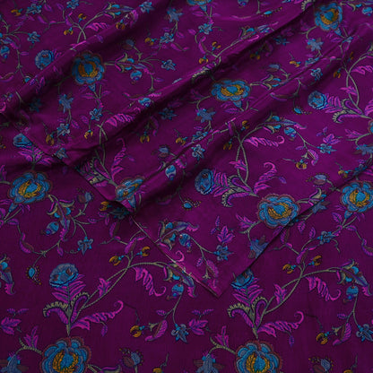 Indian Vintage Sari Purple 100% Pure Silk Printed Sarees 6yd Sewing Craft Fabric Dress Making Soft Wrap Floral Crafting Quilting Upcycle