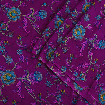 Indian Vintage Sari Purple 100% Pure Silk Printed Sarees 6yd Sewing Craft Fabric Dress Making Soft Wrap Floral Crafting Quilting Upcycle